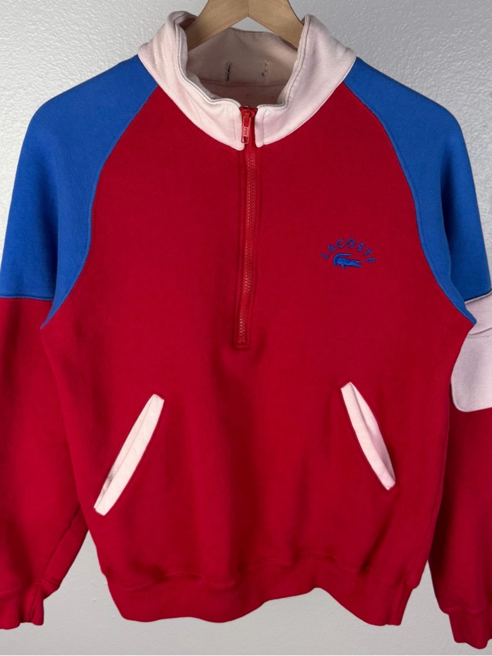 Vintage Lacoste Colorblock 1/2 Zip Sweatshirt 90’s Red Blue White Size Small